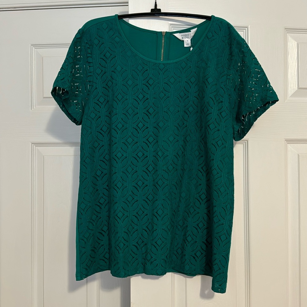 Market & Spruce Hans Crochet Front Mixed Material Top